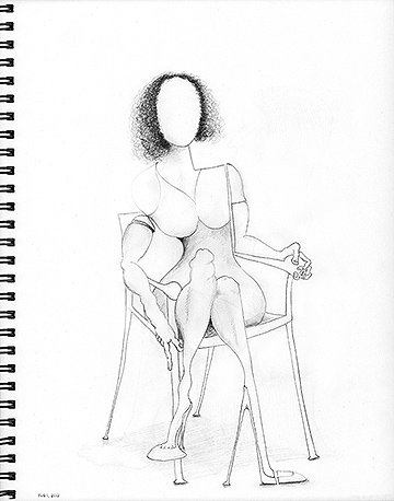 The posing woman's insanely long shin. (enhanced contrast)